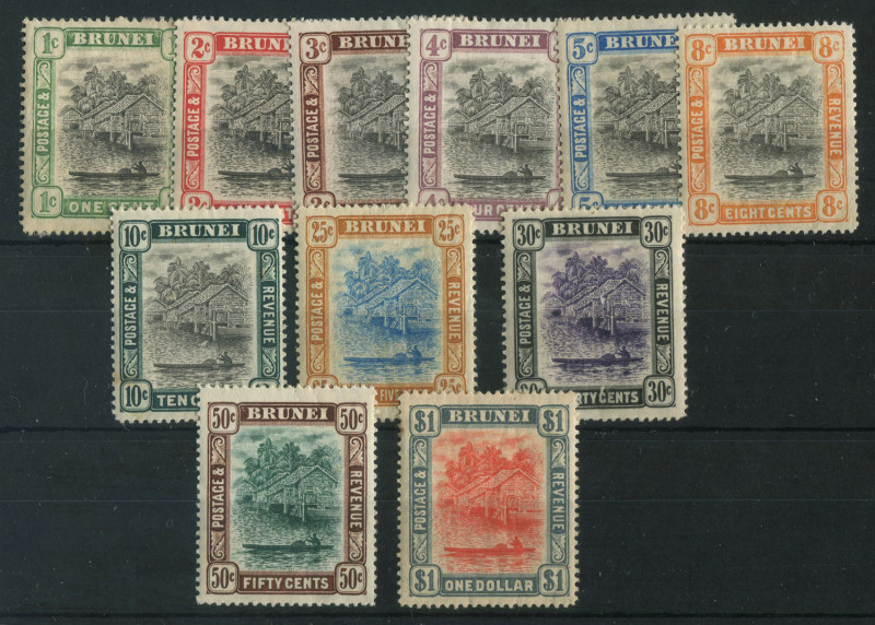 BRUNEI: 1907-10 (SG.23-33) Wmk MCA 1c to $1 River View set, fine mint, (11). Cat £225.