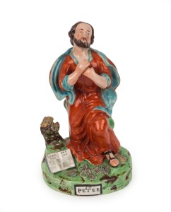 "ST. PETER" Staffordshire pottery statue, circa 1820,  22cm high