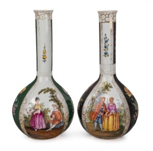 DRESDEN German porcelain pair of bottle vases, 19th century, blue crown mark stamped "Dresden", 33cm high