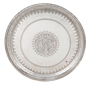 An Egyptian silver circular tray with engraved decoration, 20th century, ​​​​​​​30cm diameter, 600 grams