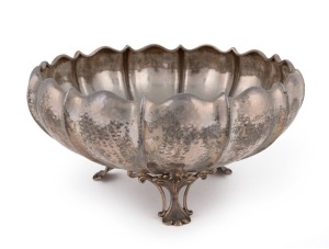 A German 800 silver fruit bowl of lotus form, 19th/20th century, 12cm high, 23cm wide, 630 grams