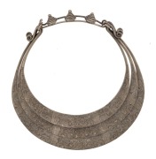 MIAO&nbsp;Chinese tribal triple banded necklace with engraved decoration, 20th century, ​​​​​​​21cm wide overall,&nbsp;