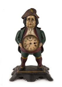 BRADLEY & HUBBARD "The Admiral" antique American cast iron blinking eye clock, with original paintwork, brass bezel, lever escapement movement and dial, circa 1890, 43cm high 26cm wide.  