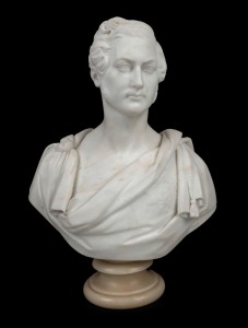 JOHN FRANCIS (Britain, 1780-1861), "PRINCE ALBERT", carved marble torso statue on plinth base, signed "J. FRANCIS, SCULP.t LONDON, 1842". Note: Three other examples are known to us. Of these, one is held by the National Portrait Gallery in London, another