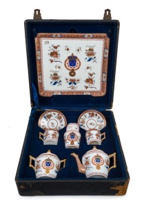 LOUIS XVIII boxed porcelain bachelor's tea set by SAMPSON of Paris, 19th century, in original plush case. Bearing an old Sotheby's lot number. ​​​​​​​the case 37cm wide