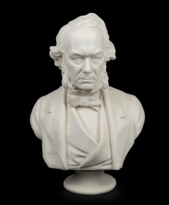ADAMS & Co. "RICHARD COBDEN" antique English Parian porcelain bust, 19th century, stamped "Richard Cobden, Adams & Co. W.E. Wyon. F.", 42cm high