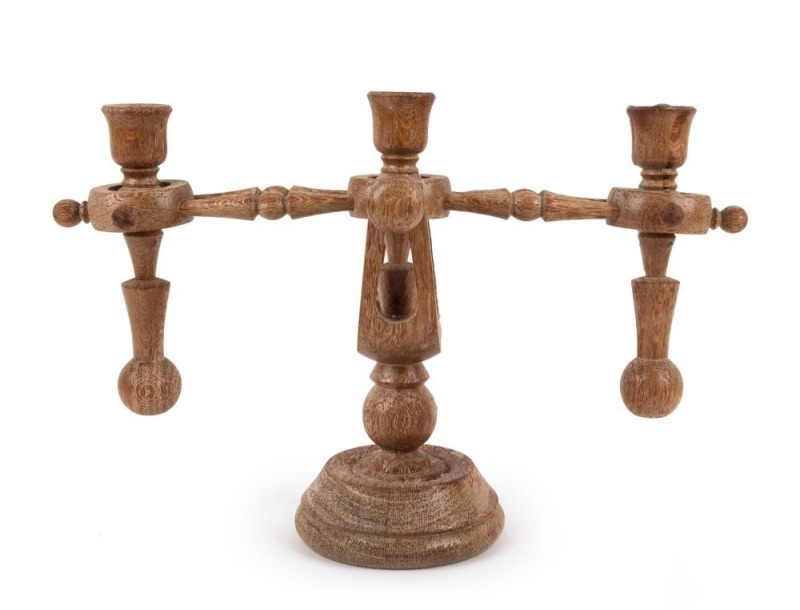 GUILLERME & CHAMBRON French Modernist candelabra, made from French oak with limed finish, mid 20th century, 29cm high, 43cm wide