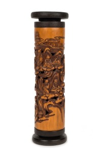 An antique Chinese carved bamboo incense holder, Qing Dynasty, 19th century, 23.5cm long
