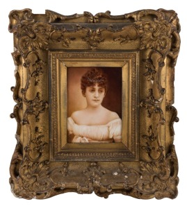 K.P.M. antique German porcelain plaque portrait of a lady, housed in an ornate gilt frame, 19th century 18.5 x 11.5cm,37 x 33cm overall