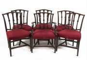 Set of six antique English elm dining chairs including one carver, late 18th century,