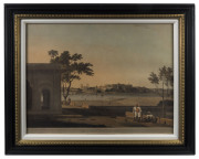 DANIELL, Thomas (1749-1840) & William (1769-1837), (After), VIEW OF MUTURA, ON THE RIVER JUMNA. hand-coloured aquatint, April 1803, (facsimile), from Vol.III of Daniell's Oriental Scenery titled "Twenty-Four Views in Hindoostan", 49 x 64cm A view of the - 2