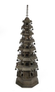 An impressive antique Chinese bronze Wen Chang Stupa pagoda tower, early to mid 18th century, 142cm high