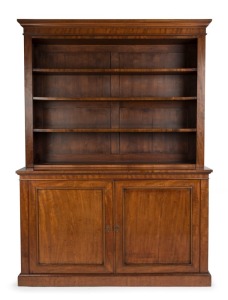 An antique English mahogany bookcase with open top and cabinet base, 19th century, ​​​​​​​205cm high, 168cm wide, 48cm deep