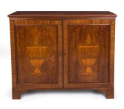 A Georgian mahogany two door pier cabinet with fine Adam's style marquetry decoration, 18th century, 104cm high, 126cm wide, 39cm deep