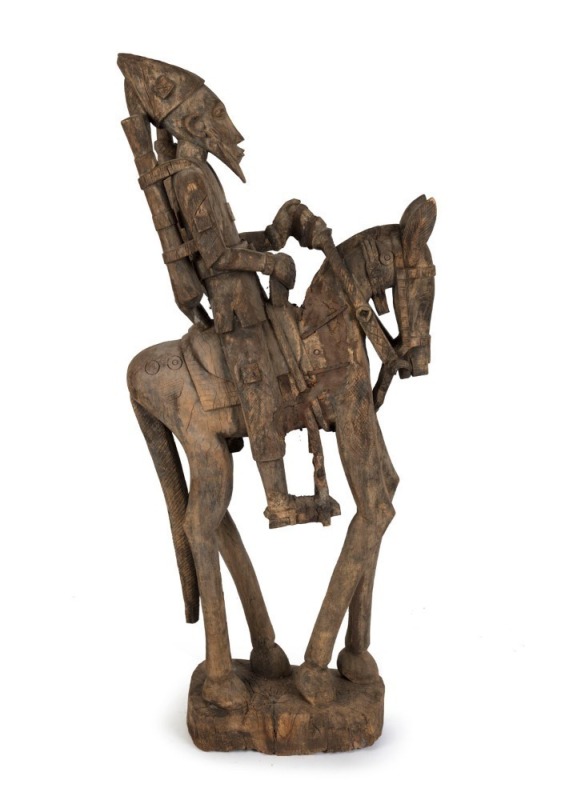 A Dogon sculpture of a horse and rider, carved wood, Mali, West Africa, an impressive ​​​​​​​175cm high