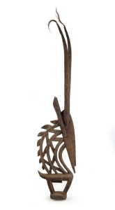 Ci Wara antelope headdress, carved wood, leather, fur and fibre, Bamana tribe, Southern Mali ​​​​​​​130cm high,