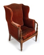 WARING BY GILLOW Ltd. antique mahogany wingback armchair in the Sheraton style, circa 1905, ​​​​​​​115cm high, 69cm across the arms