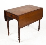 A Georgian oak drop-side occasional table with fine ring turnings and cross banded edge, early 19th century, 73cm high, 53cm (extends to 110cm) wide, 9cm deep - 2