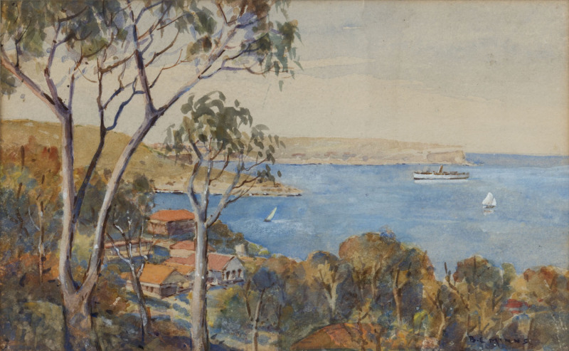 BENJAMIN EDWIN MINNS (1864-1937), Sydney Harbour towards North Head, watercolour, signed lower right "B.E. Minns", ​18 x 27cm