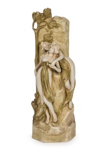 AMPHORA Austrian Art Nouveau figural vase with maidens and foliage, late 19th century, impressed triangular mark to base, 52cm high