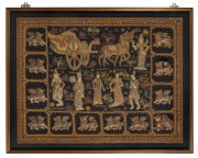 KALAGA&nbsp;Burmese heavily embroidered appliqu&eacute; tapestry in gilt frame, 20th century, 120 x 150cm overall
