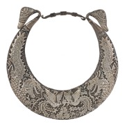 MIAO&nbsp;Chinese tribal necklace with embossed dragon and bird decoration, 20th century, ​​​​​​​29cm wide overall,&nbsp;