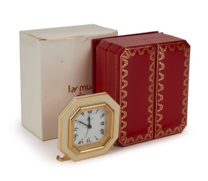 CARTIER "HEX CLOCK" in ivory enamel finish. Near mint condition in original plush fitted box with outer card box, papers and wallet, ​​​​​​​8cm high