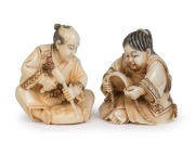 Two Kyoto school Japanese carved ivory netsuke with kabuki masks, 20th century, ​​​​​​​the larger 4cm high