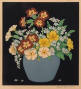 HALL THORPE (1874-1947), Forget-Me-Nots, woodblock, signed lower right "Hall Thorpe", ​​​​​​​18 x 17cm, 42 x 38cm overall