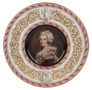 Antique French porcelain plaque with portrait of MARIE ANTOINETTE, 19th century, ​​​​​​​28.5cm diameter