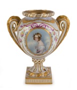 Antique Continental mantel urn with female portrait and monogram, 19th century, 24cm high - 2