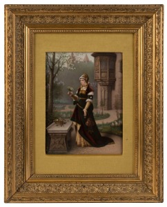 K.P.M. antique German porcelain plaque titled "IN THE PARK" after BODENMULLER, 19th century, 25.5 x 19cm, 47 x 37cm overall