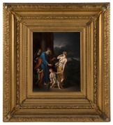 K.P.M. antique German porcelain plaque "DIE VERSTOSUNG DER HAGAR", in gilt frame, 19th century, ​​​​​​​27.5 x 21.5cm, 53 x 48cm overall