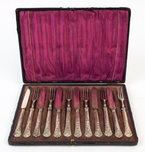 Antique fruit cutlery set with silver handles in fitted canteen 19th/20th century the canteen 28cm wide