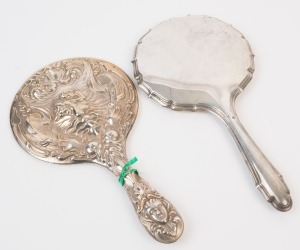 Two antique English sterling silver vanity mirrors 19th/20th century, the larger 29.5cm high