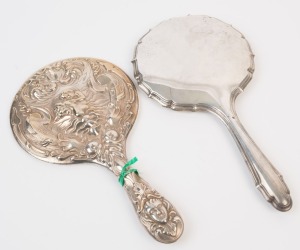 Two antique English sterling silver vanity mirrors 19th/20th century, ​​​​​​​the larger 29.5cm high