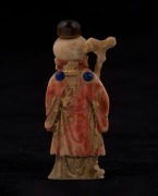 An antique Chinese ivory opium bottle with coral, blue glass and tiger's eye top, 19th century, 7cm high - 2