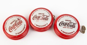 Three vintage Coca-Cola Australian Russell Yo-Yos, circa 1970s