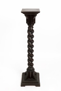 A dark stained oak barley twist pedestal, early 20th century, ​​​​​​​118cm high, 25cm wide, 26cm deep