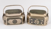 Two antique Chinese bronze censers with remains of silver gilt and niello finish, 19th century, ​​​​​​​the larger 11cm high, 14cm wide - 2