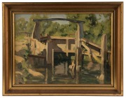 ARTIST UNKNOWN, (the sluice gate), oil on cedar panel, 25 x 34cm, 33 x 43cm overall - 2