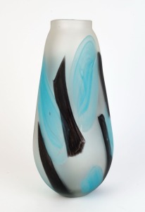 A tall black and blue art glass vase, 38cm high