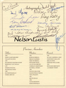 PHILATELIC SOUVENIRS OF THE LATE NELSON EUSTIS, including: Australian Philatelic Order - 14 different invitations & menus & 1995-2003, some with autographs; 10 neck ties pertaining to Philatelic Exhibitions or Aerophilately; FISA Delftware plate, with cer