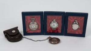 WALTHAM American antique silver cased pocket watch together with three reproduction fob watches with quartz movements, the Waltham 7cm high overall
