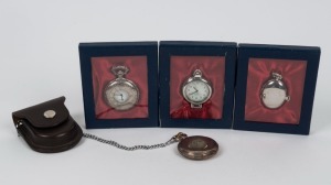 WALTHAM American antique silver cased pocket watch together with three reproduction fob watches with quartz movements, ​​​​​​​the Waltham 7cm high overall