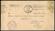 1913-24 range of usages on cover, with single usages incl. &frac12;d, 2d, 2&frac12;d and 3d, various wmks and Dies. Majority o'seas destinations, England, USA, France and Switzerland. Noted 1924 cover Sydney to USA, franked 3d olive Die 11B, with violet h/stamp "ADDRES