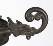 An antique Chinese cast bronze temple&nbsp;lantern, 18th century, later wooden plinth, 50cm high, 46cm wide - 5