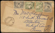 1913-24 range of usages on cover, with single usages incl. &frac12;d, 2d, 2&frac12;d and 3d, various wmks and Dies. Majority o'seas destinations, England, USA, France and Switzerland. Noted 1924 cover Sydney to USA, franked 3d olive Die 11B, with violet h/stamp "ADDRES - 2