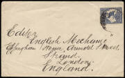 1913-24 range of usages on cover, with single usages incl. &frac12;d, 2d, 2&frac12;d and 3d, various wmks and Dies. Majority o'seas destinations, England, USA, France and Switzerland. Noted 1924 cover Sydney to USA, franked 3d olive Die 11B, with violet h/stamp "ADDRES - 3