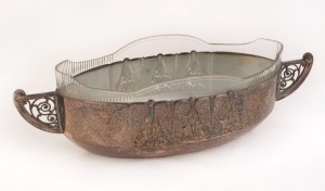 A German Art Deco silver plated fruit bowl with cut crystal liner, circa 1920s, 12cm high, 40cm wide